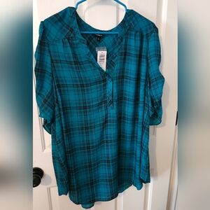 Torrid Teal and Black Plaid Casual Shirt
